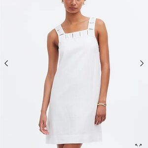 MADEWELL Embroidered Tank Mini Dress in Linen with pockets